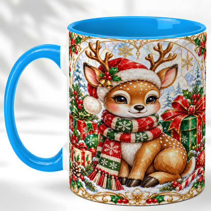 #pl[11oz|Blue] Christmas Reindeer Coffee Mug, Holiday Deer Mug, Ceramic Cup