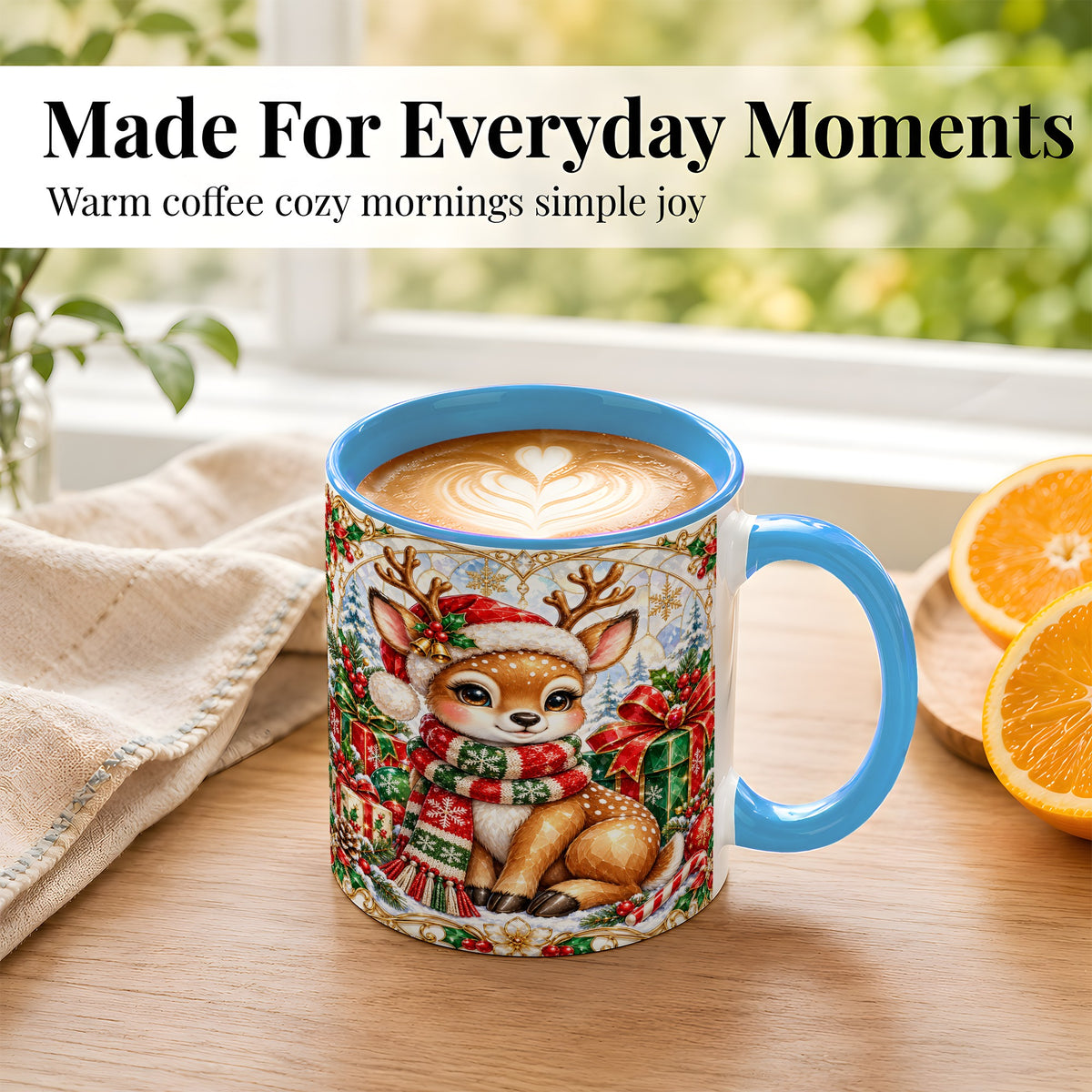 #pl[11oz|Blue] Christmas Reindeer Coffee Mug, Holiday Deer Mug, Ceramic Cup