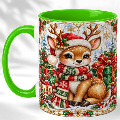 #pl[11oz|Green] Christmas Reindeer Coffee Mug, Holiday Deer Mug, Ceramic Cup