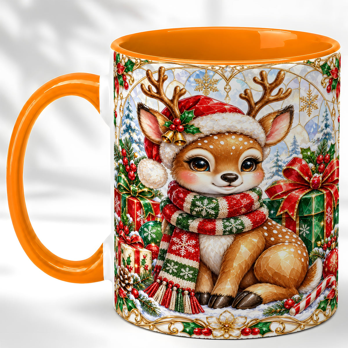 #pl[11oz|Orange] Christmas Reindeer Coffee Mug, Holiday Deer Mug, Ceramic Cup