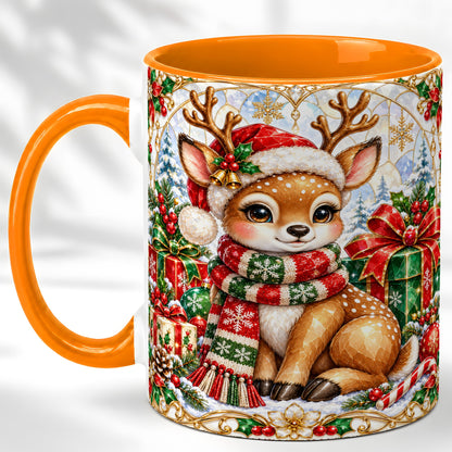#pl[11oz|Orange] Christmas Reindeer Coffee Mug, Holiday Deer Mug, Ceramic Cup