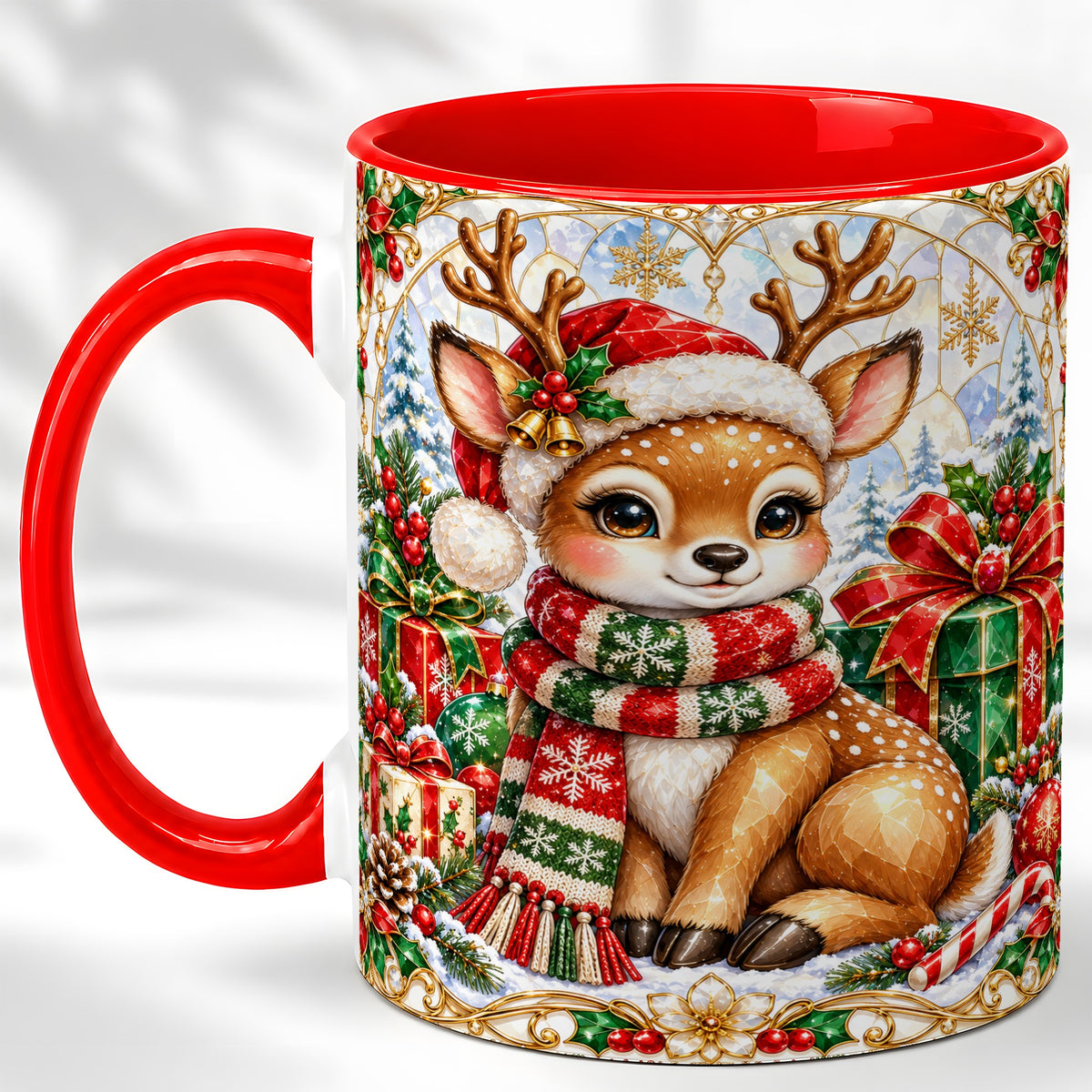 Christmas Reindeer Coffee Mug, Holiday Deer Mug, Ceramic Cup