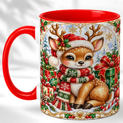 Christmas Reindeer Coffee Mug, Holiday Deer Mug, Ceramic Cup