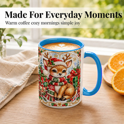 #pl[15oz|Blue] Christmas Reindeer Coffee Mug, Holiday Deer Mug, Ceramic Cup