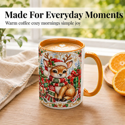 #pl[15oz|Orange] Christmas Reindeer Coffee Mug, Holiday Deer Mug, Ceramic Cup