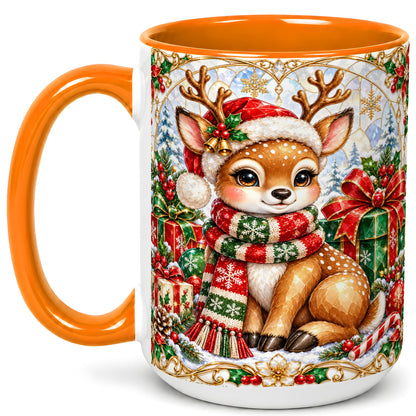 #pl[15oz|Orange] Christmas Reindeer Coffee Mug, Holiday Deer Mug, Ceramic Cup