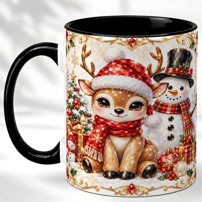 #pl[11oz|Black] Christmas Reindeer Coffee Mug, Snowman Deer Mug, Ceramic Cup