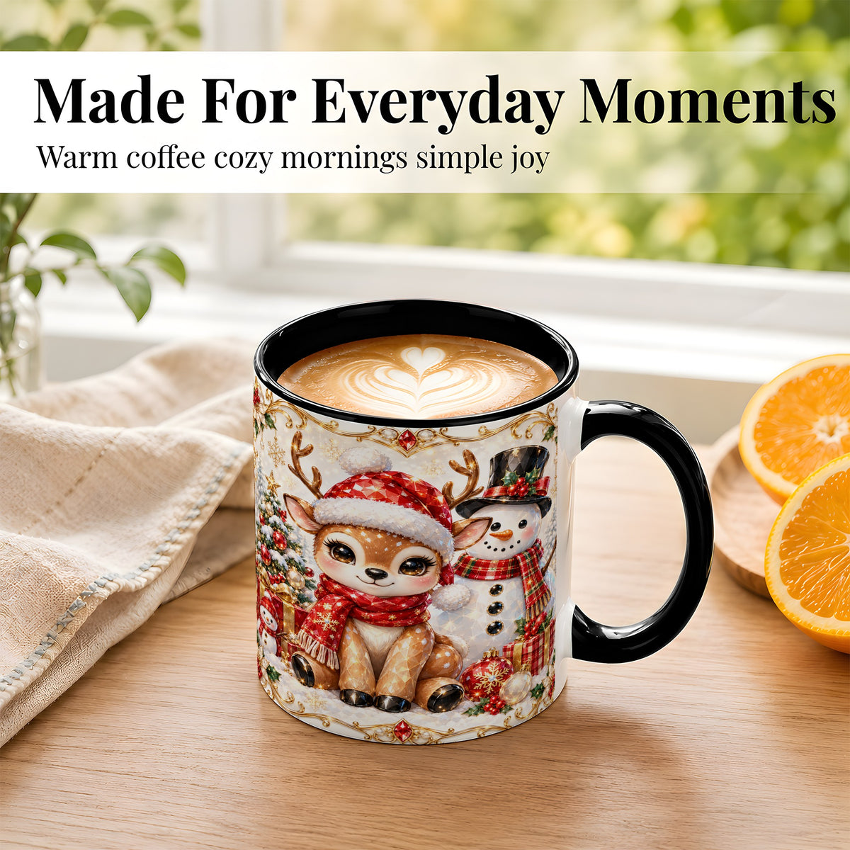 #pl[11oz|Black] Christmas Reindeer Coffee Mug, Snowman Deer Mug, Ceramic Cup