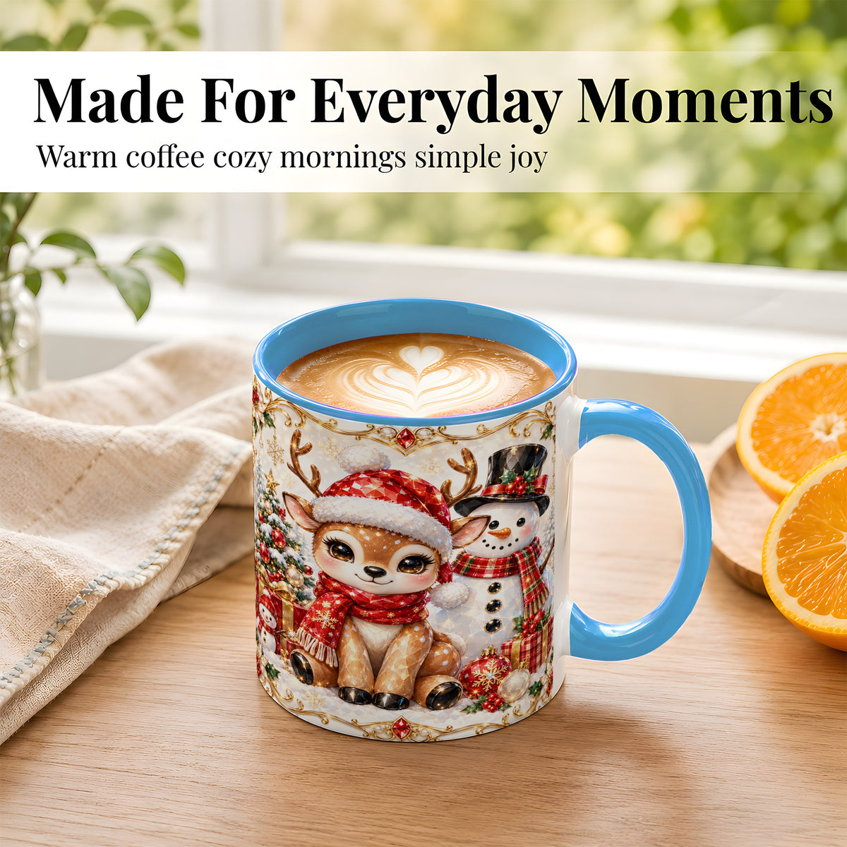 #pl[11oz|Blue] Christmas Reindeer Coffee Mug, Snowman Deer Mug, Ceramic Cup
