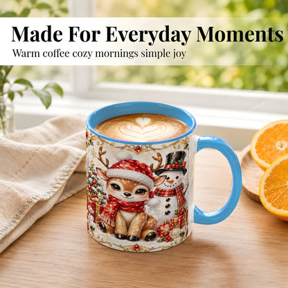 #pl[11oz|Blue] Christmas Reindeer Coffee Mug, Snowman Deer Mug, Ceramic Cup