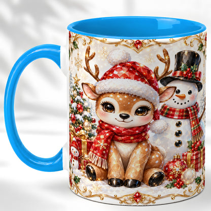 #pl[11oz|Blue] Christmas Reindeer Coffee Mug, Snowman Deer Mug, Ceramic Cup