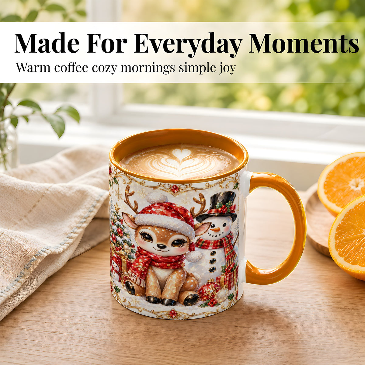 #pl[11oz|Orange] Christmas Reindeer Coffee Mug, Snowman Deer Mug, Ceramic Cup