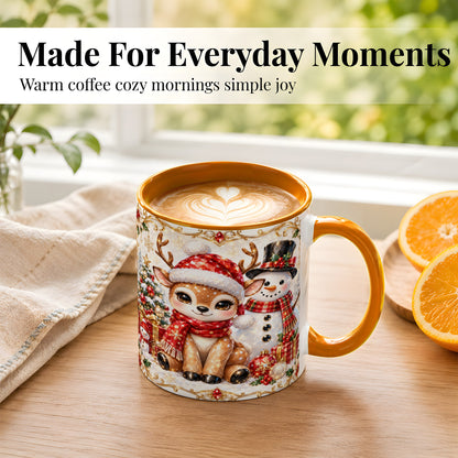 #pl[11oz|Orange] Christmas Reindeer Coffee Mug, Snowman Deer Mug, Ceramic Cup