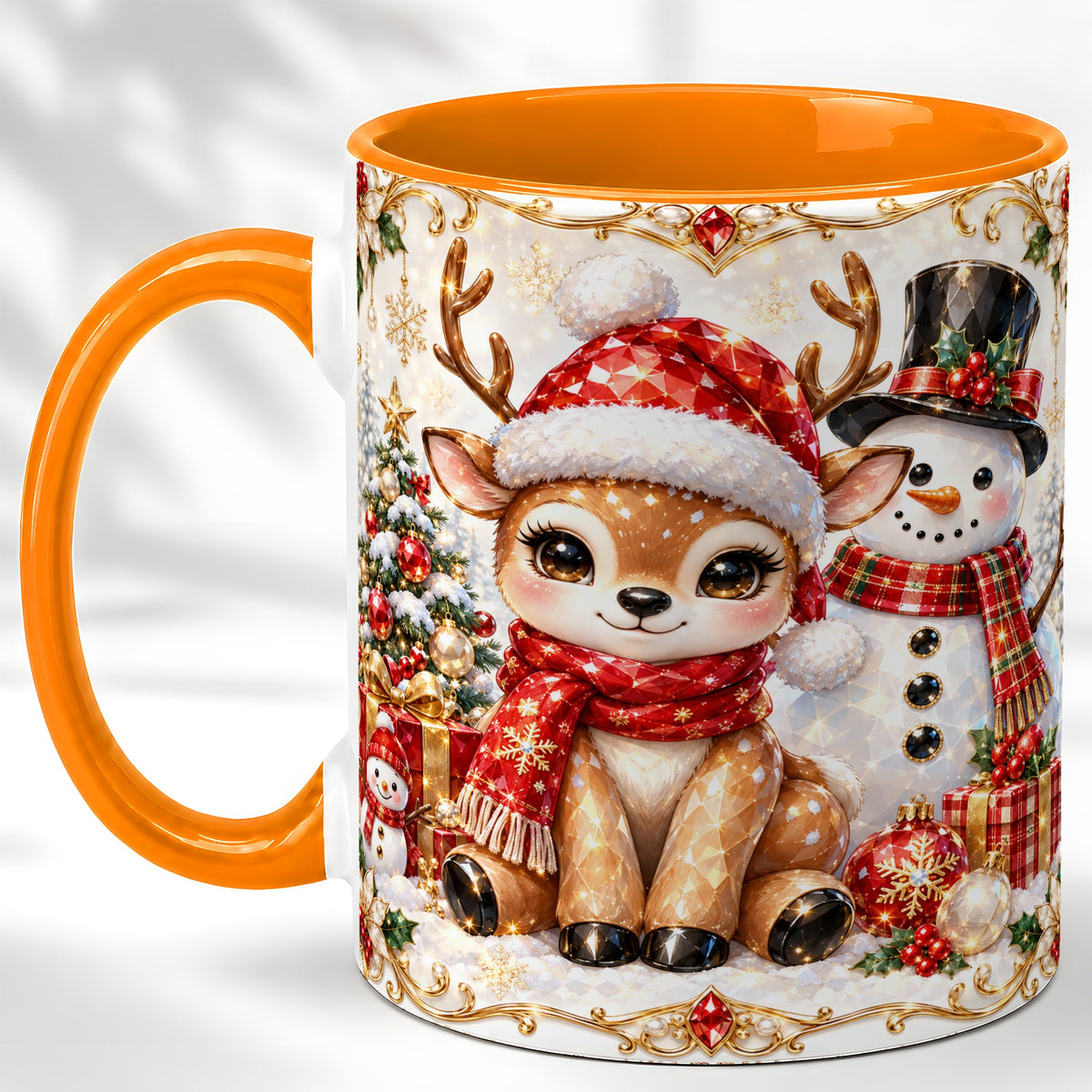#pl[11oz|Orange] Christmas Reindeer Coffee Mug, Snowman Deer Mug, Ceramic Cup
