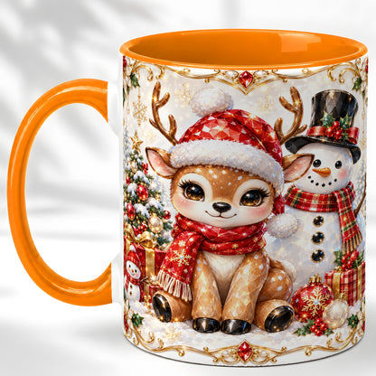 #pl[11oz|Orange] Christmas Reindeer Coffee Mug, Snowman Deer Mug, Ceramic Cup