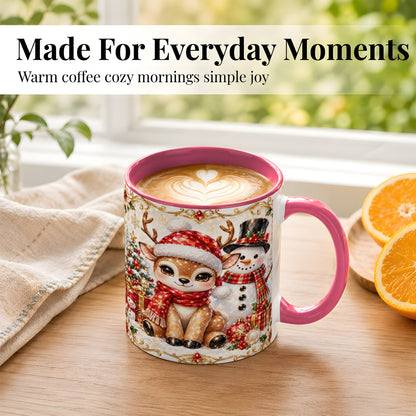 #pl[11oz|Pink] Christmas Reindeer Coffee Mug, Snowman Deer Mug, Ceramic Cup