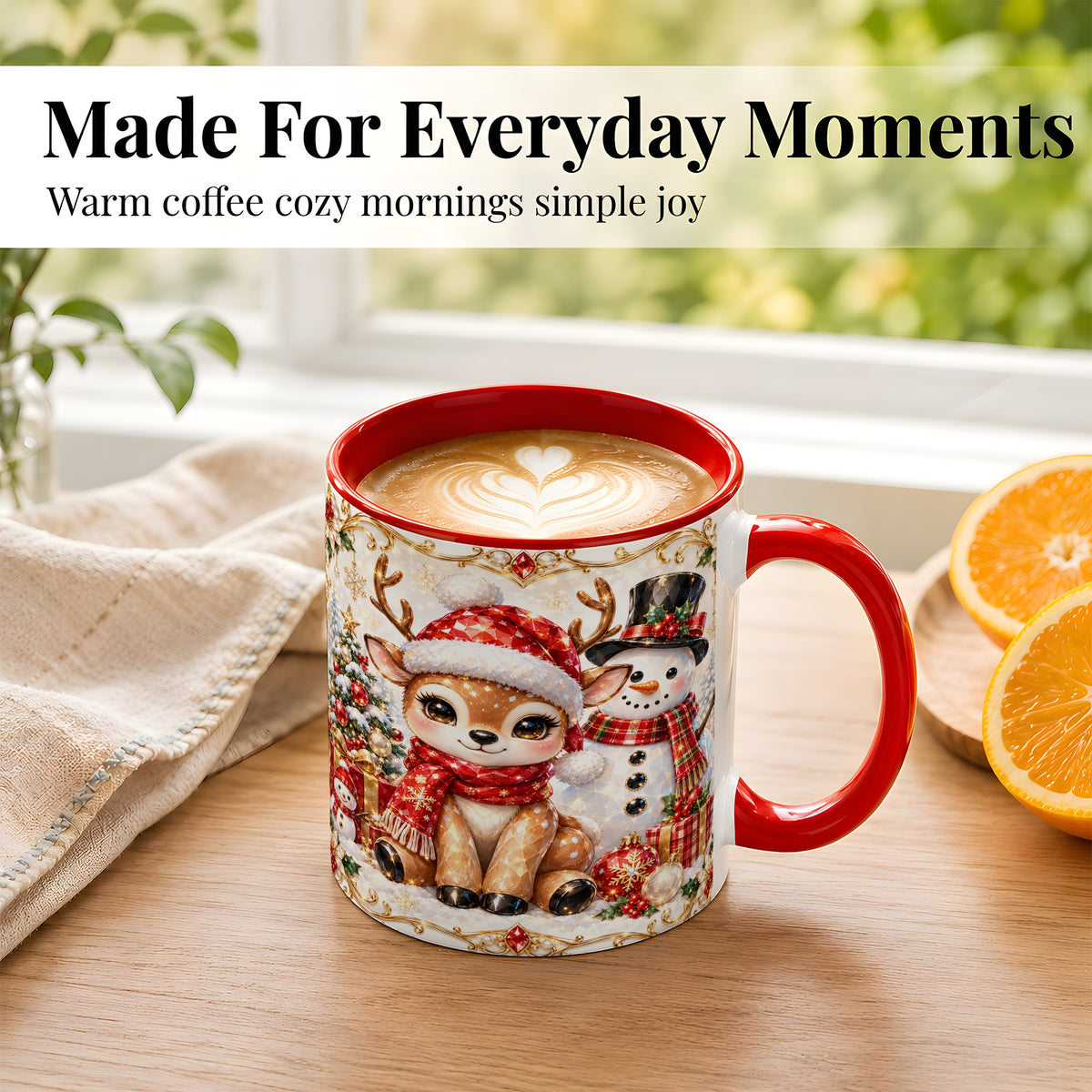 #pl[11oz|Red] Christmas Reindeer Coffee Mug, Snowman Deer Mug, Ceramic Cup