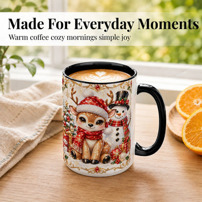 #pl[15oz|Black] Christmas Reindeer Coffee Mug, Snowman Deer Mug, Ceramic Cup