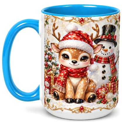 #pl[15oz|Blue] Christmas Reindeer Coffee Mug, Snowman Deer Mug, Ceramic Cup