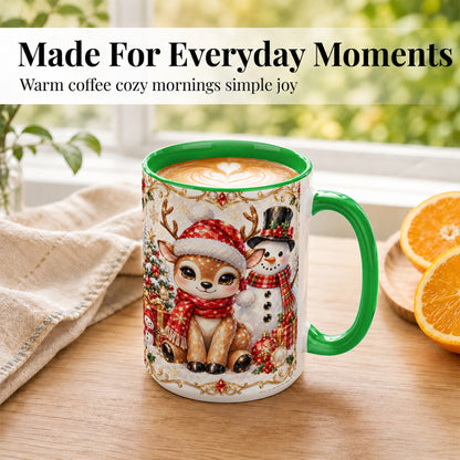 #pl[15oz|Green] Christmas Reindeer Coffee Mug, Snowman Deer Mug, Ceramic Cup