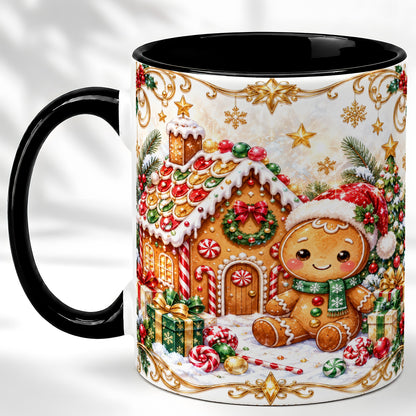 #pl[11oz|Black] Gingerbread Christmas Coffee Mug, Cookie House Mug, Ceramic Cup