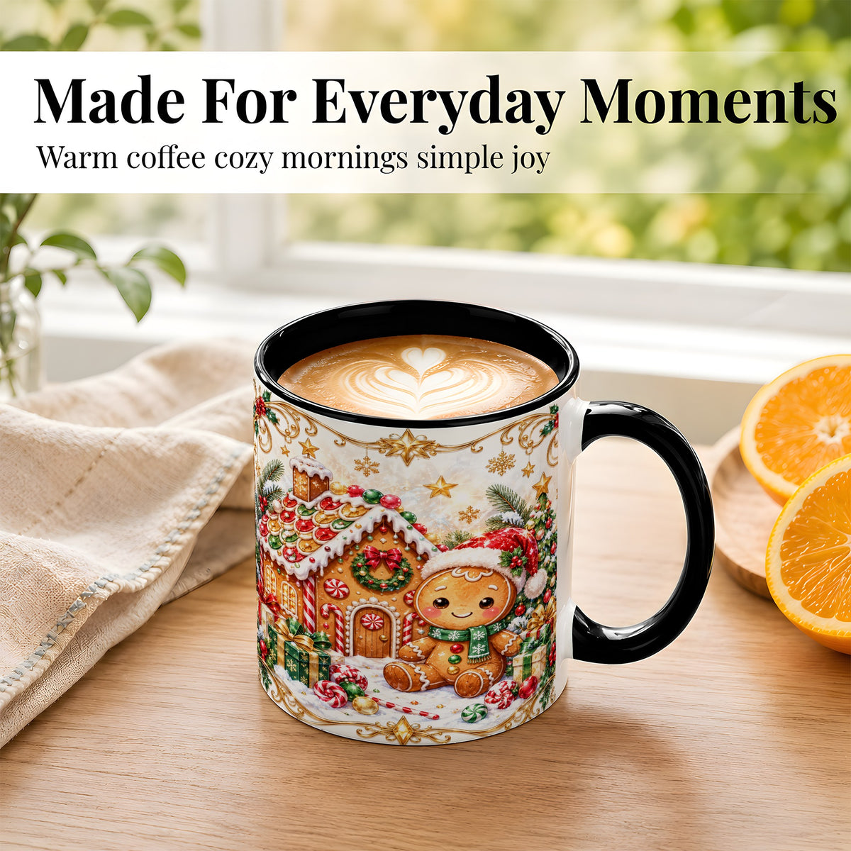 #pl[11oz|Black] Gingerbread Christmas Coffee Mug, Cookie House Mug, Ceramic Cup