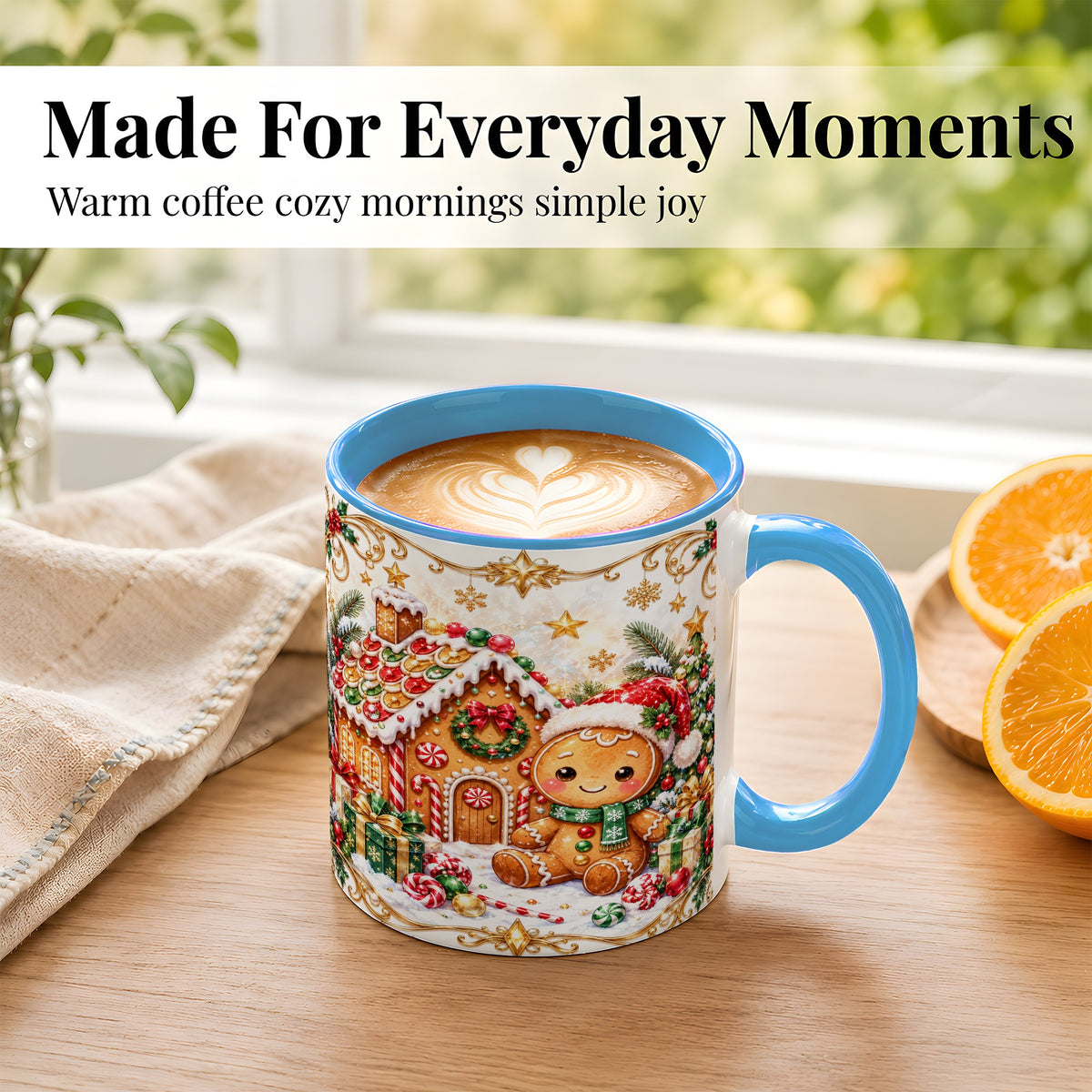 #pl[11oz|Blue] Gingerbread Christmas Coffee Mug, Cookie House Mug, Ceramic Cup