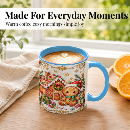 #pl[11oz|Blue] Gingerbread Christmas Coffee Mug, Cookie House Mug, Ceramic Cup