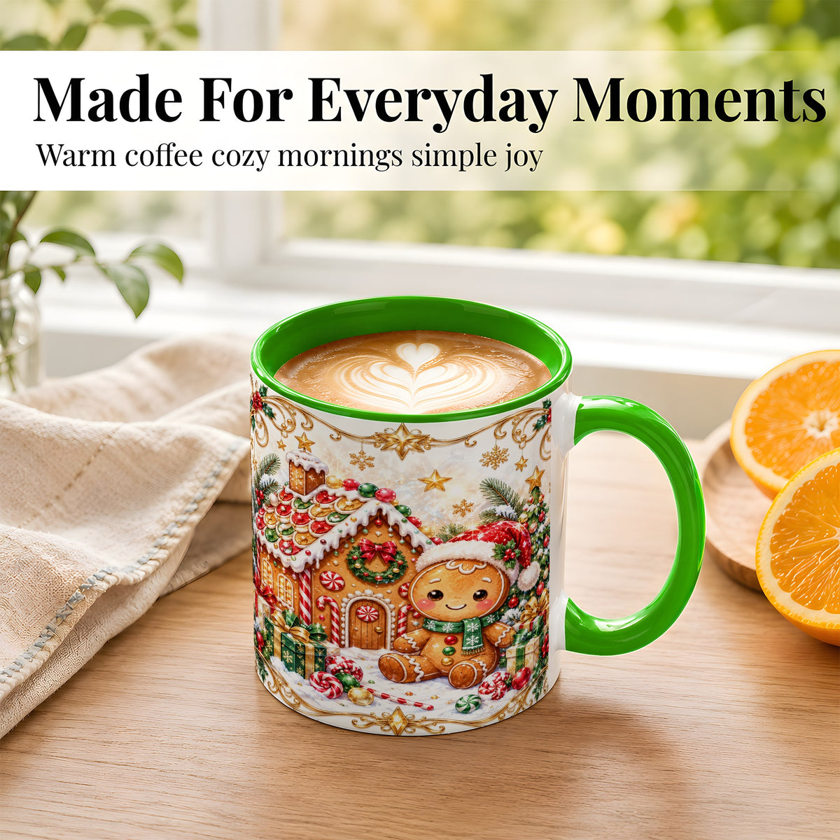 #pl[11oz|Green] Gingerbread Christmas Coffee Mug, Cookie House Mug, Ceramic Cup