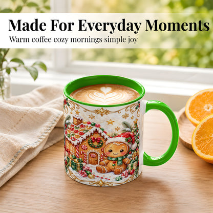 #pl[11oz|Green] Gingerbread Christmas Coffee Mug, Cookie House Mug, Ceramic Cup