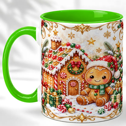 #pl[11oz|Green] Gingerbread Christmas Coffee Mug, Cookie House Mug, Ceramic Cup