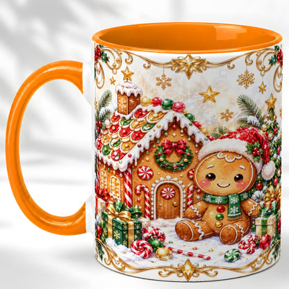 #pl[11oz|Orange] Gingerbread Christmas Coffee Mug, Cookie House Mug, Ceramic Cup
