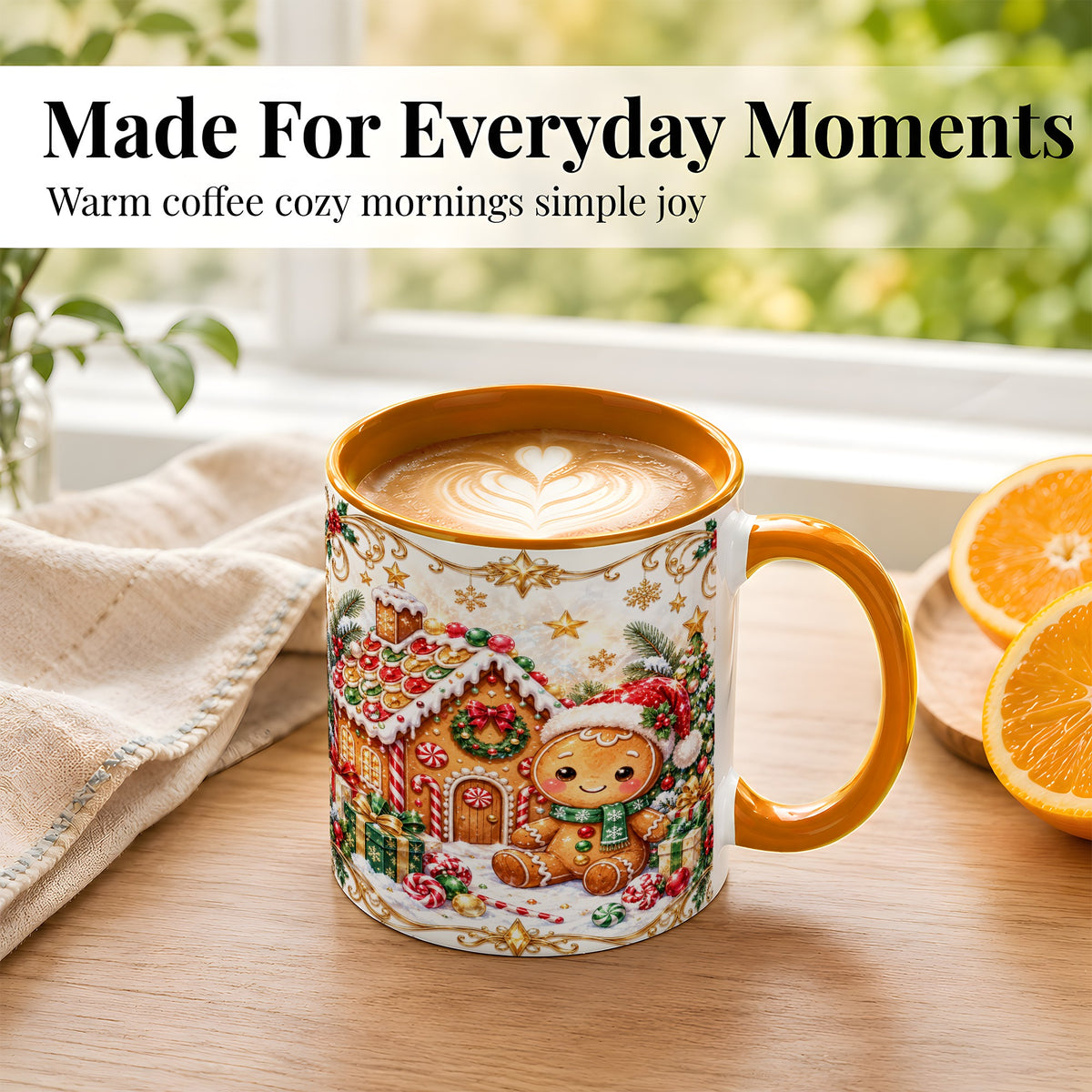 #pl[11oz|Orange] Gingerbread Christmas Coffee Mug, Cookie House Mug, Ceramic Cup