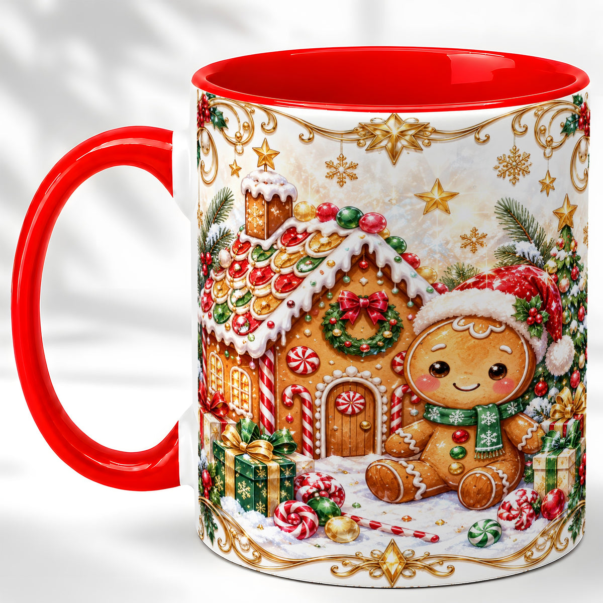 Gingerbread Christmas Coffee Mug, Cookie House Mug, Ceramic Cup