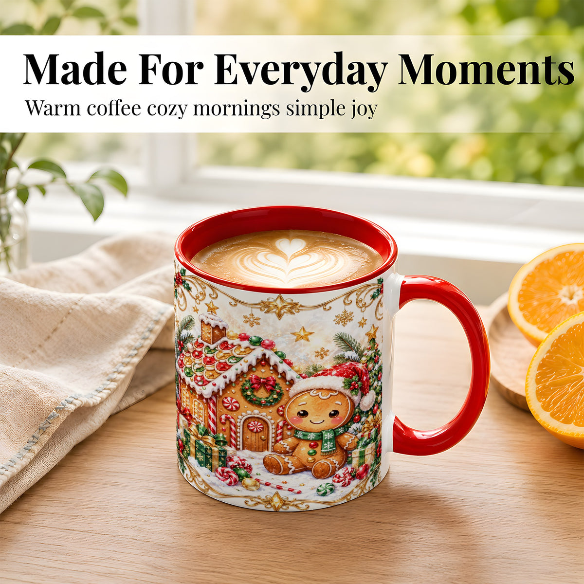 #pl[11oz|Red] Gingerbread Christmas Coffee Mug, Cookie House Mug, Ceramic Cup