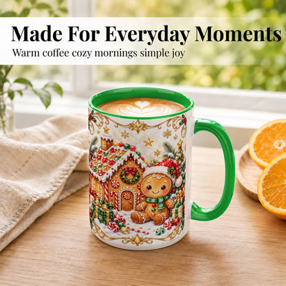 #pl[15oz|Green] Gingerbread Christmas Coffee Mug, Cookie House Mug, Ceramic Cup