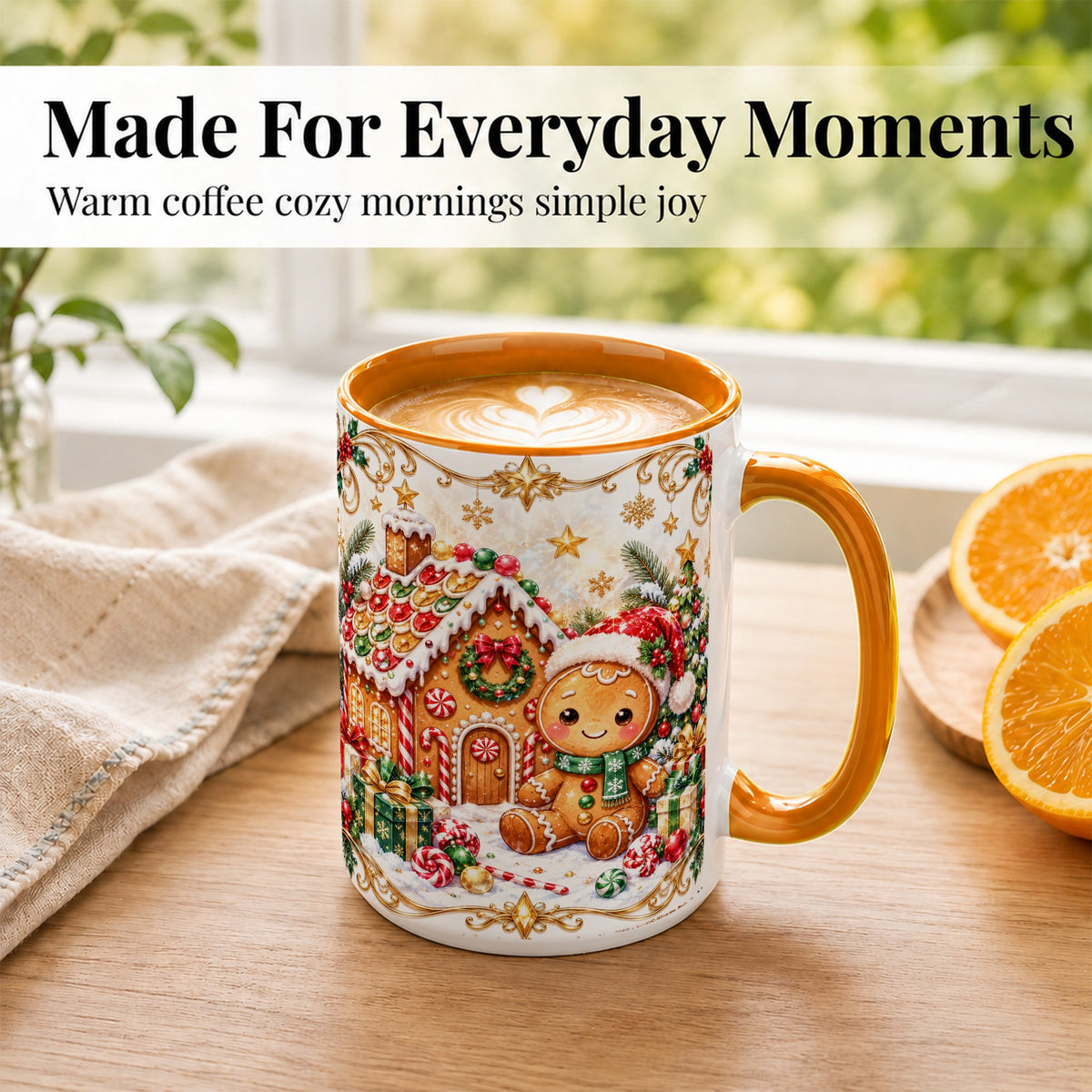 #pl[15oz|Orange] Gingerbread Christmas Coffee Mug, Cookie House Mug, Ceramic Cup