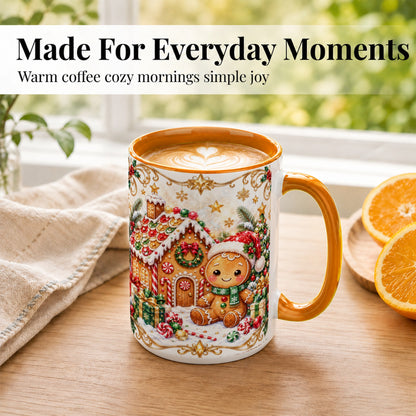#pl[15oz|Orange] Gingerbread Christmas Coffee Mug, Cookie House Mug, Ceramic Cup