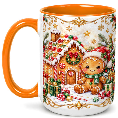 #pl[15oz|Orange] Gingerbread Christmas Coffee Mug, Cookie House Mug, Ceramic Cup