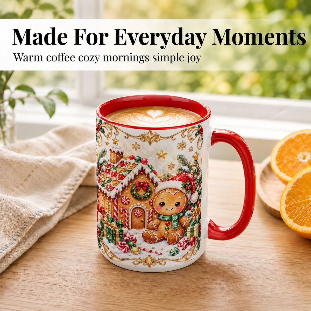 #pl[15oz|Red] Gingerbread Christmas Coffee Mug, Cookie House Mug, Ceramic Cup
