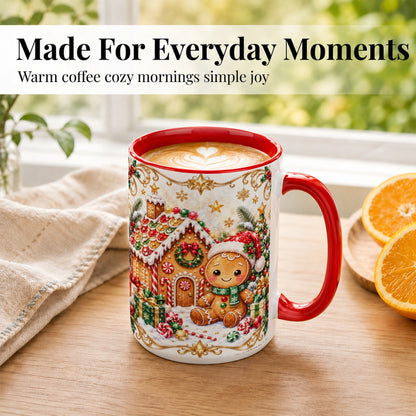 #pl[15oz|Red] Gingerbread Christmas Coffee Mug, Cookie House Mug, Ceramic Cup