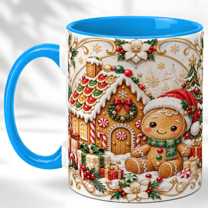 #pl[11oz|Blue] Ornate Gingerbread Coffee Mug, Christmas Cookie Mug, Ceramic Cup