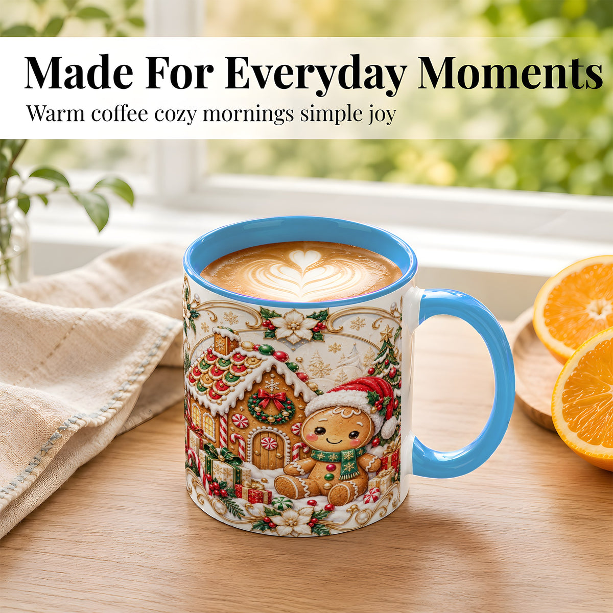 #pl[11oz|Blue] Ornate Gingerbread Coffee Mug, Christmas Cookie Mug, Ceramic Cup