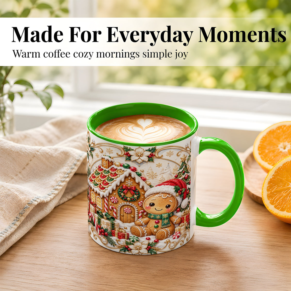 #pl[11oz|Green] Ornate Gingerbread Coffee Mug, Christmas Cookie Mug, Ceramic Cup