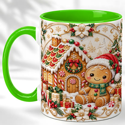 #pl[11oz|Green] Ornate Gingerbread Coffee Mug, Christmas Cookie Mug, Ceramic Cup