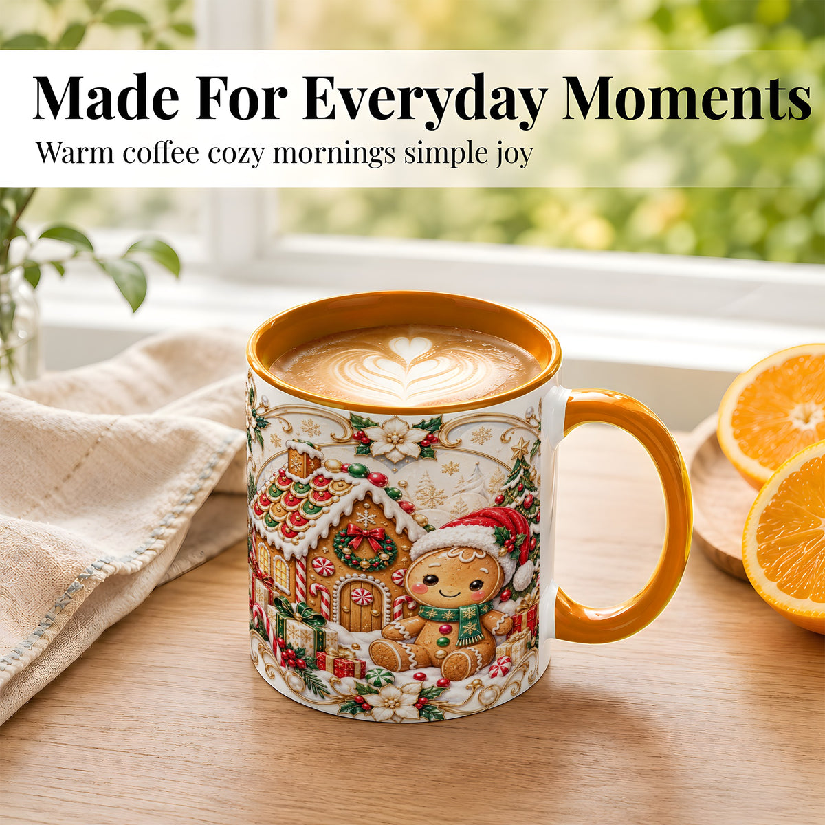 #pl[11oz|Orange] Ornate Gingerbread Coffee Mug, Christmas Cookie Mug, Ceramic Cup