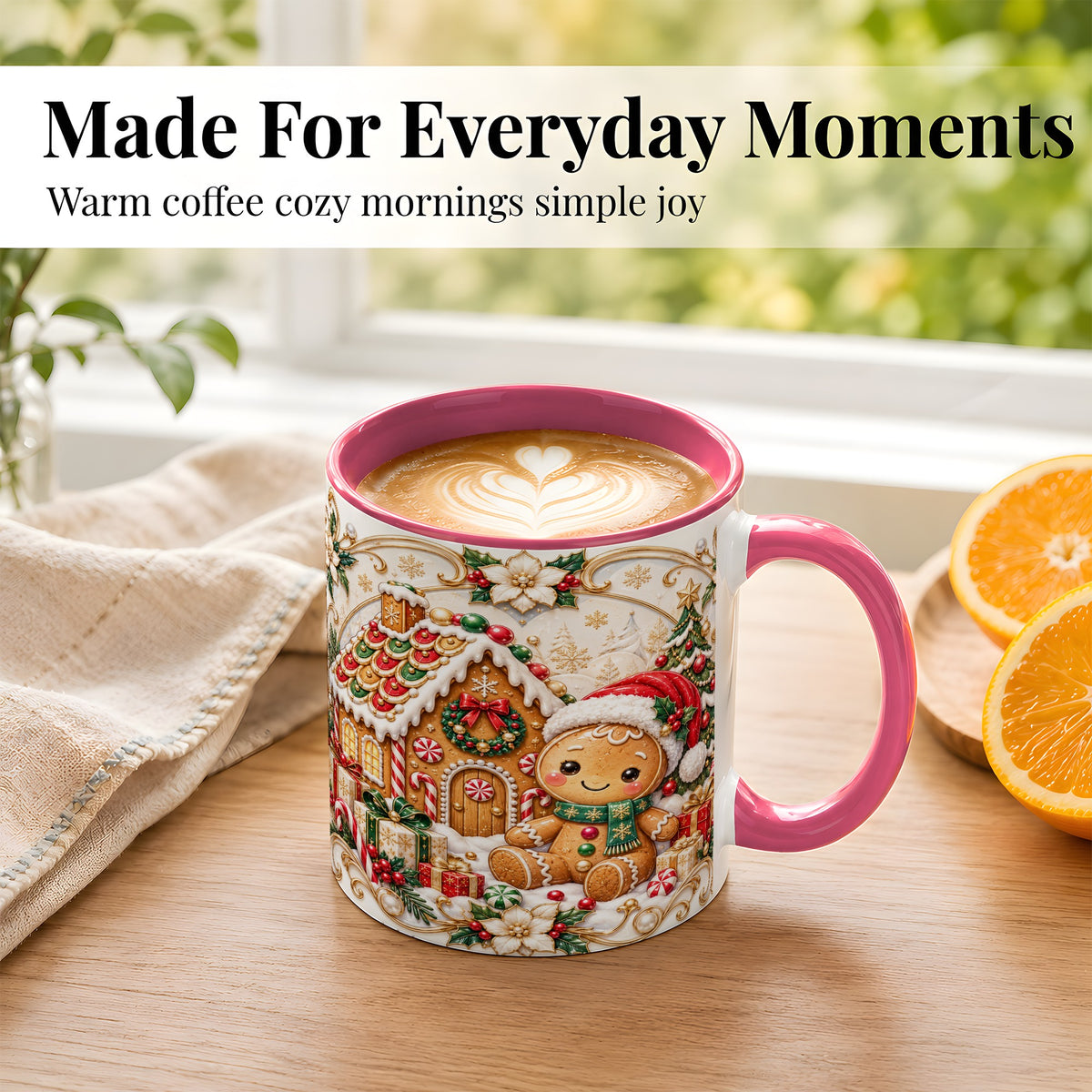 #pl[11oz|Pink] Ornate Gingerbread Coffee Mug, Christmas Cookie Mug, Ceramic Cup