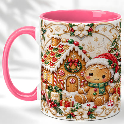 #pl[11oz|Pink] Ornate Gingerbread Coffee Mug, Christmas Cookie Mug, Ceramic Cup