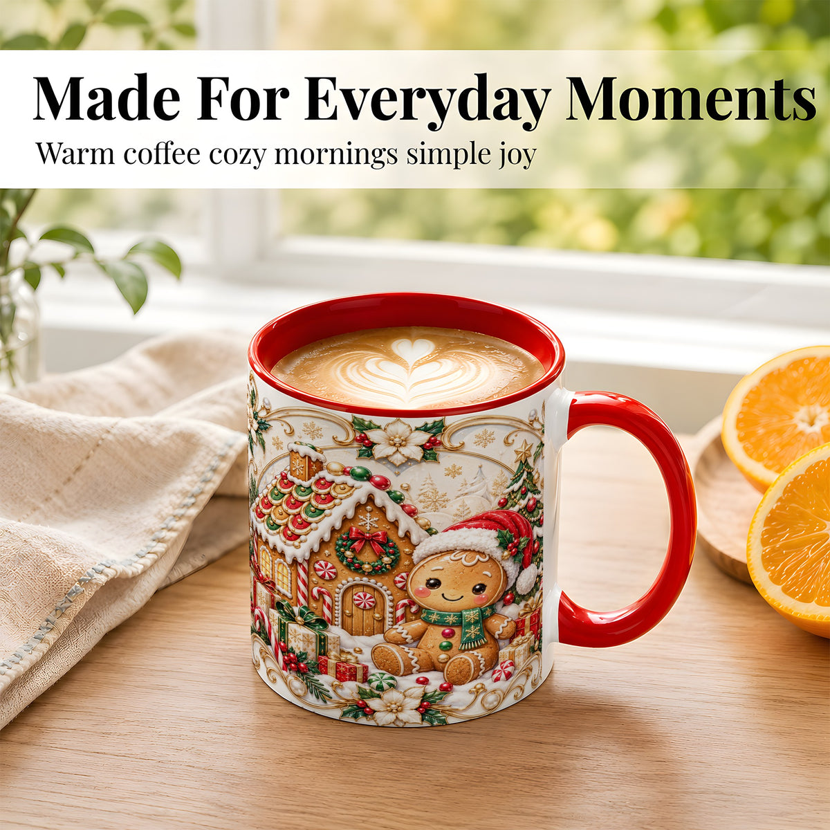 #pl[11oz|Red] Ornate Gingerbread Coffee Mug, Christmas Cookie Mug, Ceramic Cup