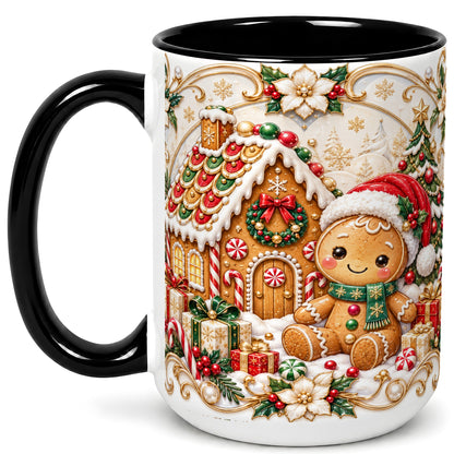 #pl[15oz|Black] Ornate Gingerbread Coffee Mug, Christmas Cookie Mug, Ceramic Cup